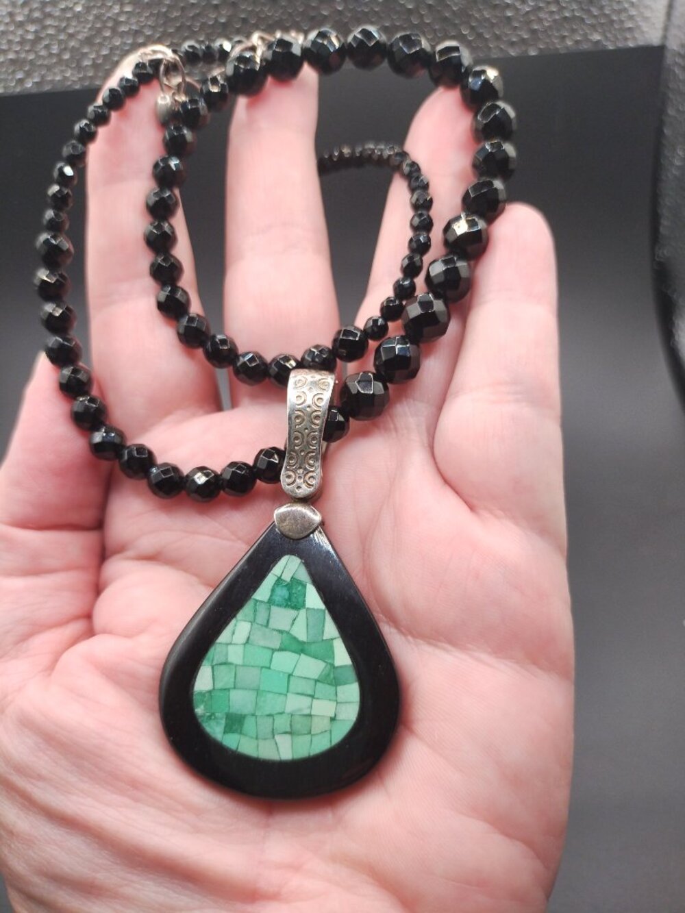 Jay King Variscite and Tourmaline 925 Sterling Silver Enhancer Pendant necklace